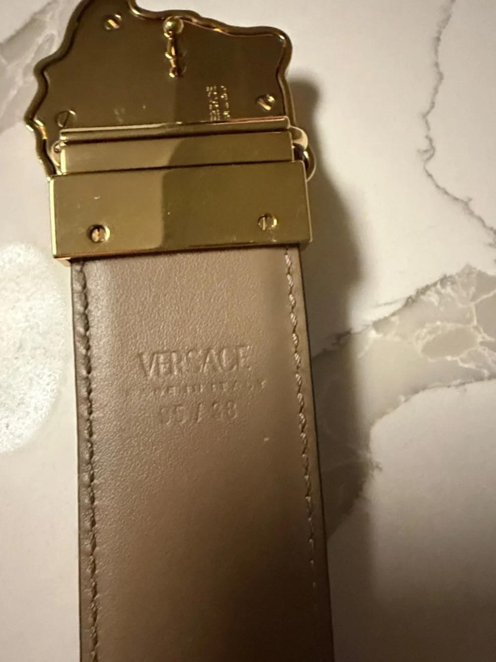 Versace Black Leather Belt with Gold Medusa Head Buckle